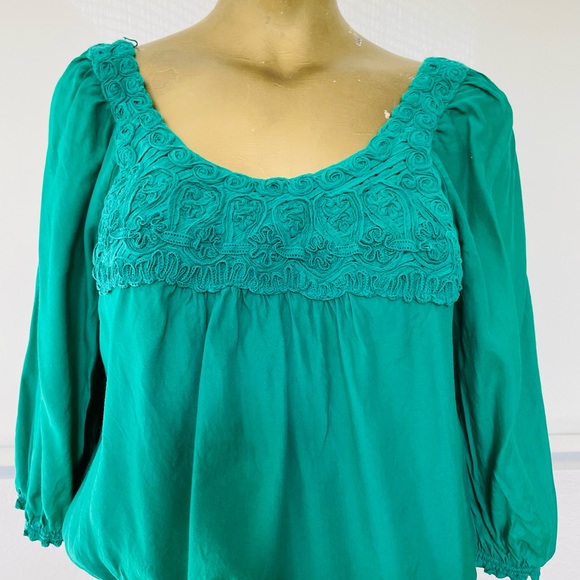 STUDIO M PETITE Green Boho Chic PEASANT TOP SP - Picture 8 of 11
